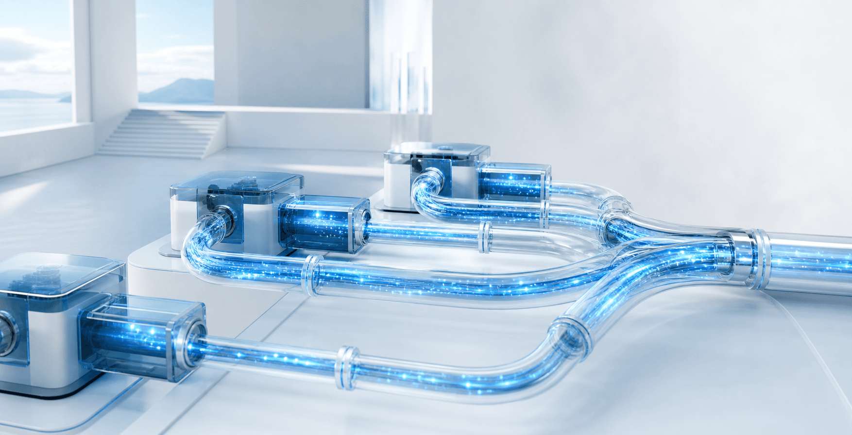 Connected data pipes illustrating Piper's build process