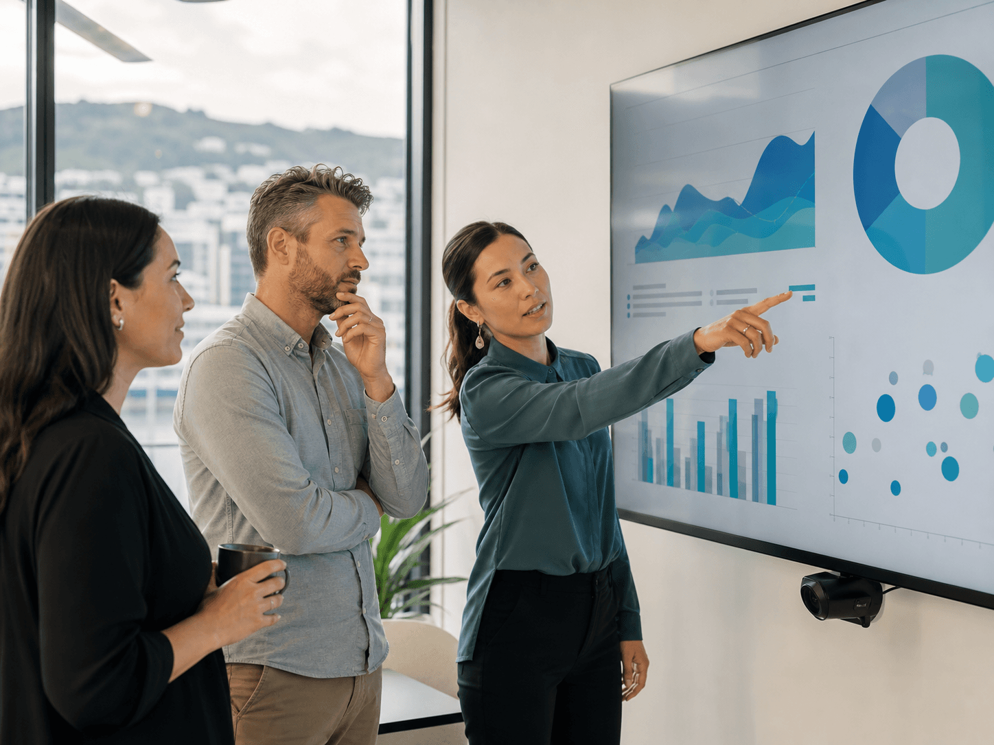 A team reviewing business data together